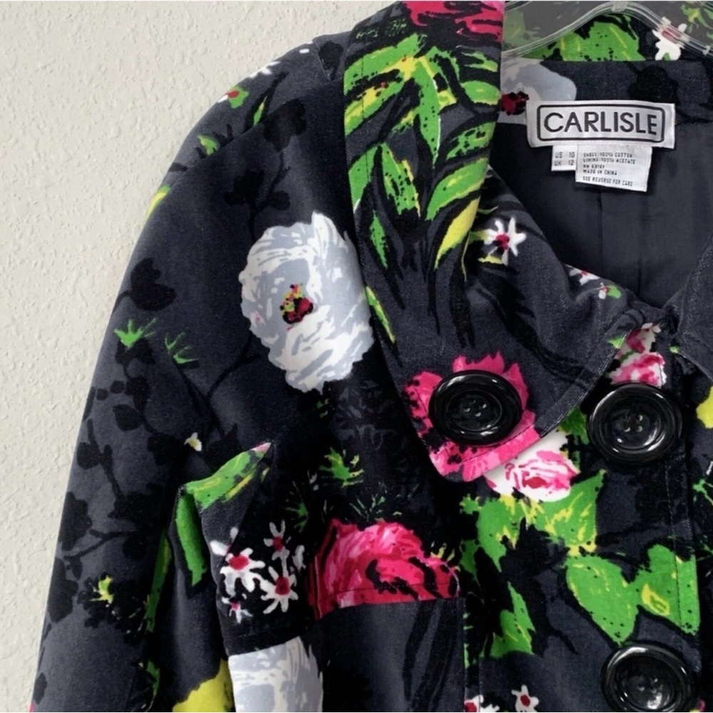 Vintage Carlisle Black Floral Cropped Pea Coat with Pink & Green Accents video - Picture 6 of 13